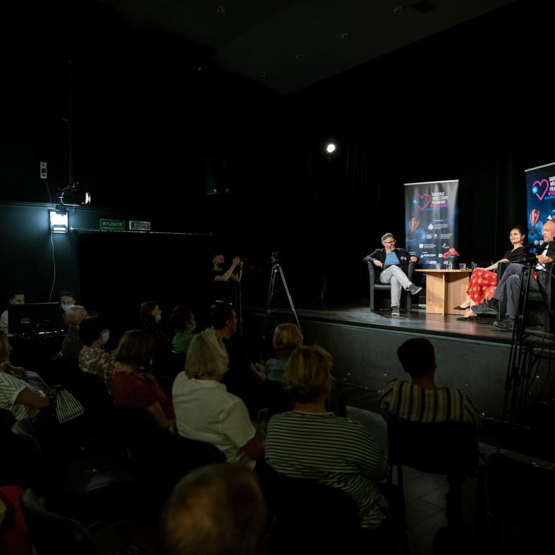 Dorota Landowska, Mariusz Bonaszewski i Krzysztof Spór podczas spotkania w ramach 15. DWF